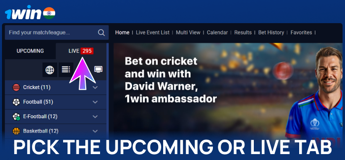 Open the live section at 1win India