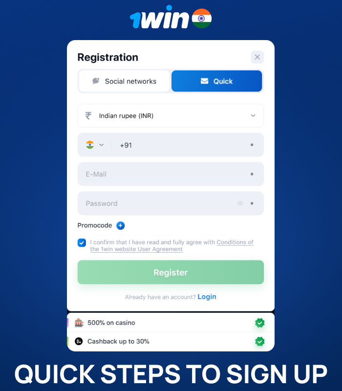 Registration guide for 1win India